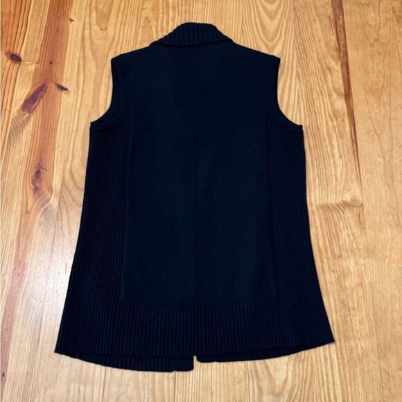 Lafayette 148 New York Leather Cashmere Vest Cardigan Quiet Luxury Black MED - Picture 10 of 10